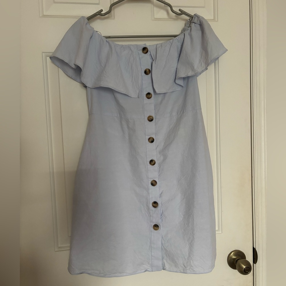 ZARA✨ Blue Button Off-Shoulder Dress